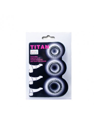 BAILE  TITAN SET 3PCS COCK RING BLACK 2.8 + 2.4 + 1.9 CM