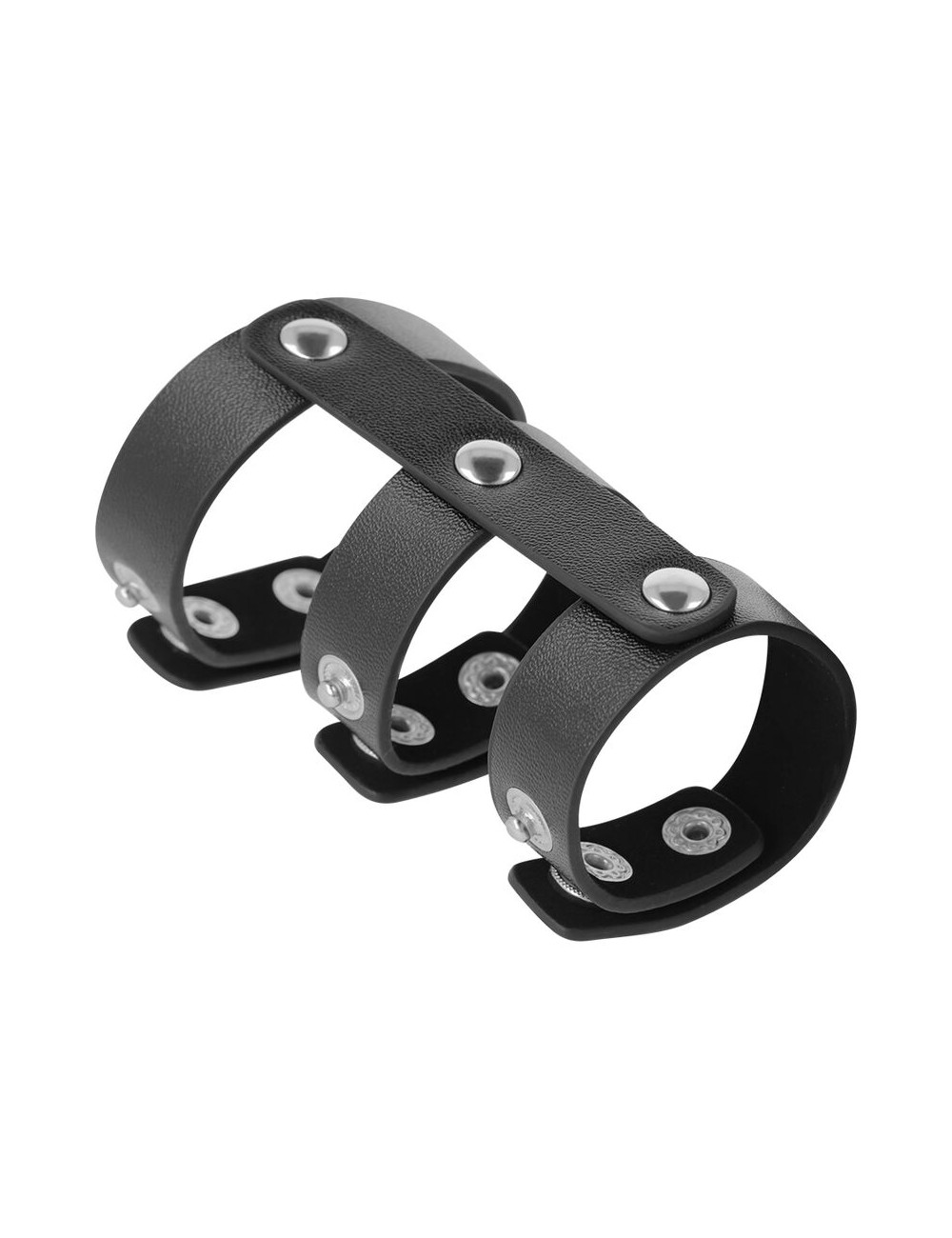 DARKNESS ADJUSTABLE LEATHER DOUBLE  PENIS AND TESTICLES RING