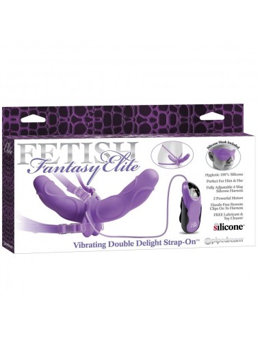 FETISH FANTASY ELITE VIBRATING DOUBLE DELIGHT STRAP-ON PURPL