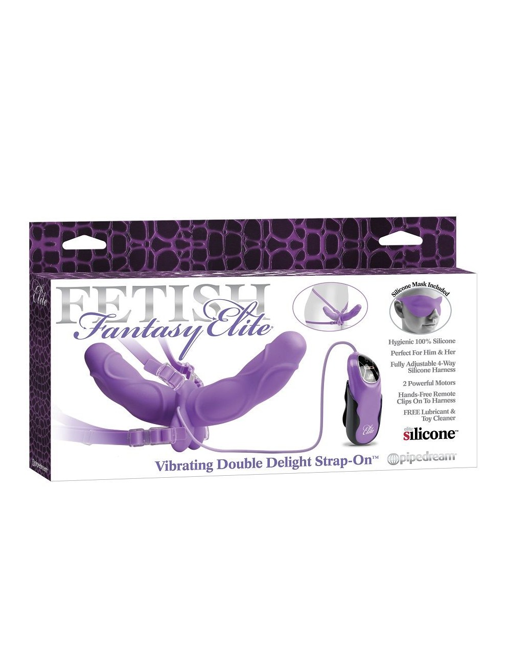 FETISH FANTASY ELITE VIBRATING DOUBLE DELIGHT STRAP-ON PURPL