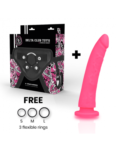 DELTA CLUB TOYS HARNAIS + DONG SILICONE ROSE 17 X 3 CM