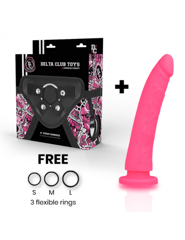 DELTA CLUB TOYS HARNAIS + DONG SILICONE ROSE 17 X 3 CM