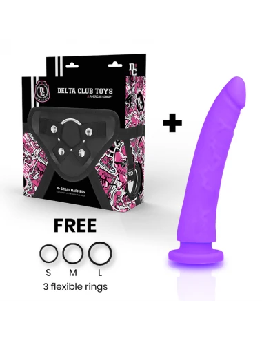 DELTA CLUB TOYS HARNAIS + DONG SILICONE VIOLET 17 X 3CM