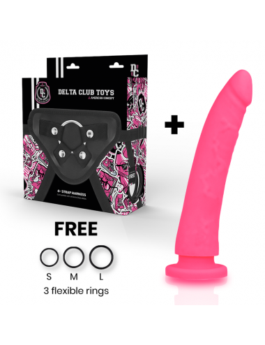 DELTA CLUB TOYS HARNAIS + DONG SILICONE ROSE 20 X 4CM