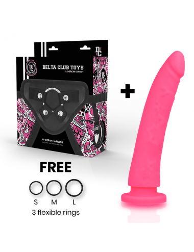 DELTA CLUB TOYS HARNAIS + DONG SILICONE ROSE 20 X 4CM