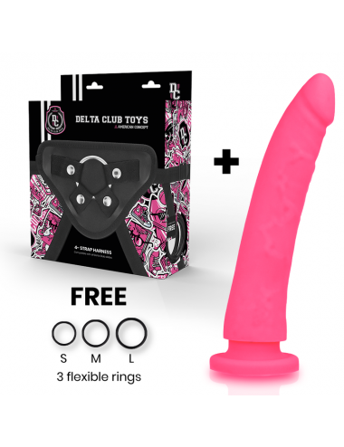 DELTA CLUB TOYS HARNAIS + DONG SILICONE ROSE 23 X 4.5 CM