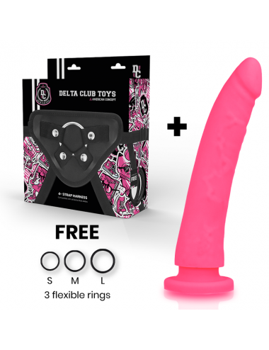 DELTA CLUB TOYS HARNAIS + DONG SILICONE ROSE 23 X 4.5 CM