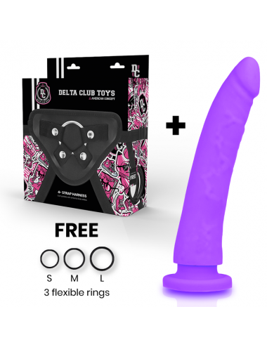 DELTA CLUB TOYS HARNAIS + DONG SILICONE VIOLET 23 X 4.5 CM