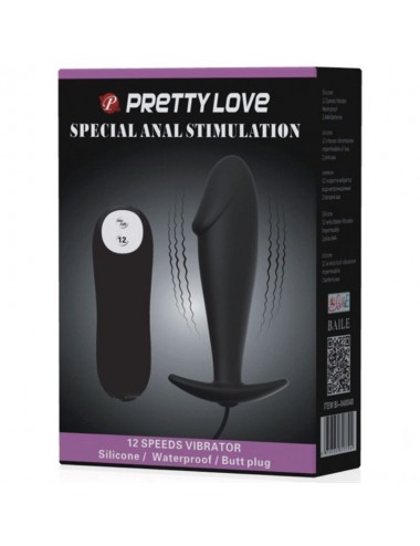 PRETTY LOVE PLUG ANAL SILICONA FORMA PENE Y 12 MODOS VIBRACION - NEGRO