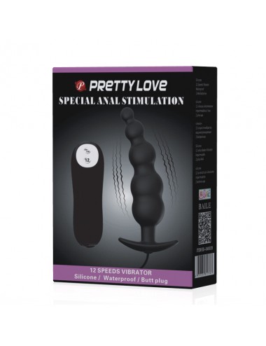 PRETTY LOVE PLUG ANAL SILICONA ESTIMULACION EXTRA Y 12 MODOS VIBRACION - NEGRO