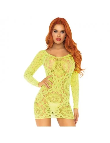 LEG AVENUE MINI ROBE EN DENTELLE NÉON À MANCHES LONGUES TAILLE UNIQUE