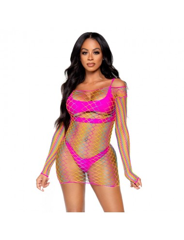 LEG AVENUE NET MINI ROBE MANCHES LONGUES TAILLE UNIQUE - MULTICOLORE