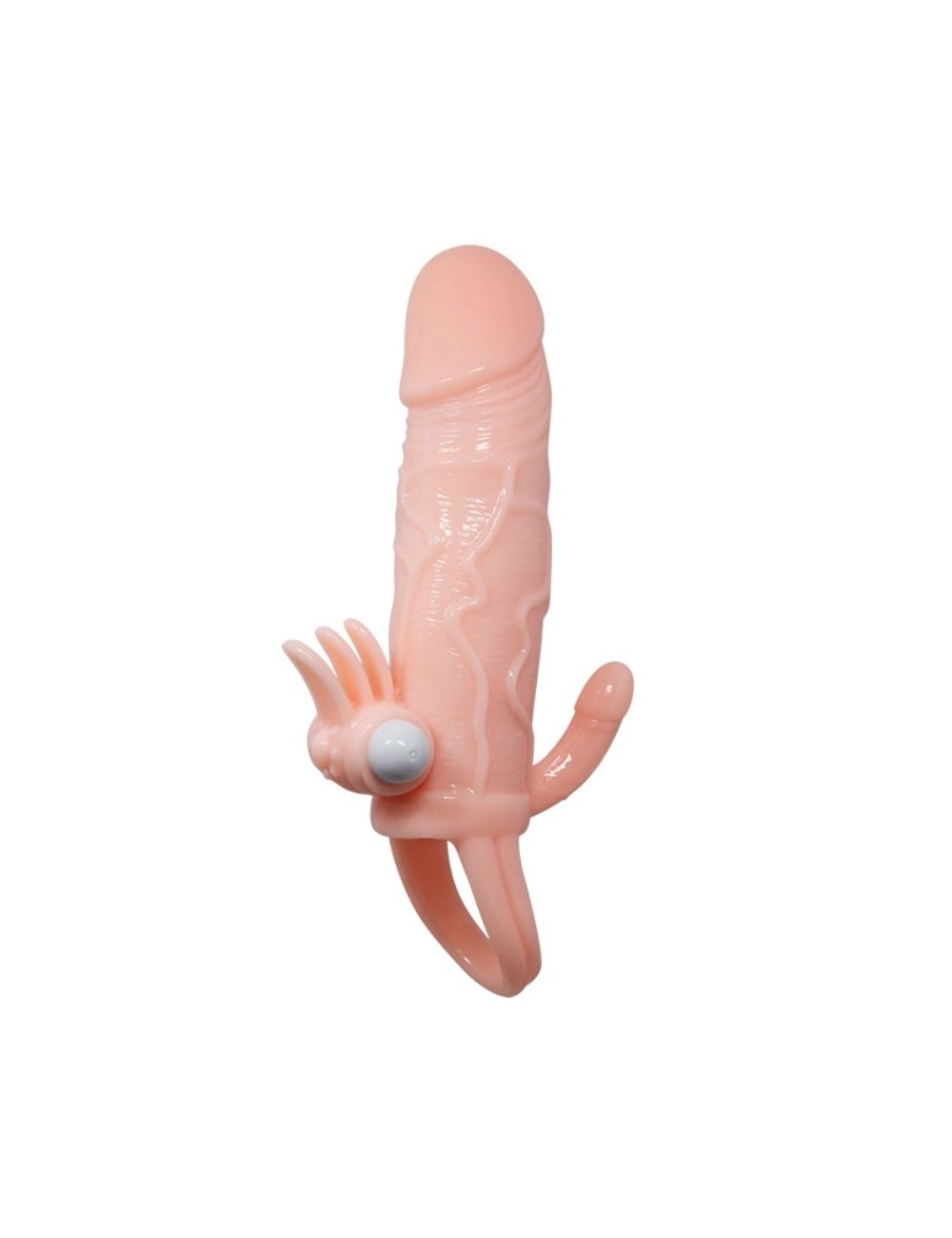 BRAVE MAN FUNDA PENE ANAL Y CLITORIS VIBRADOR 16.5 CM NATURAL