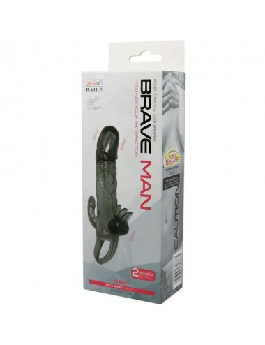 BAILE - COUVRE-PÉNIS BRAVE MAN AVEC STIMULATION CLITO ET ANAL DOUBLE BULLET NOIR 16.5 CM
