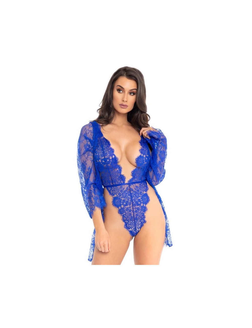 Lingerie - Ensembles de lingerie - LEG AVENUE SET AVEC TEDDY ET ROBE BLEUE M - Leg Avenue Teddies