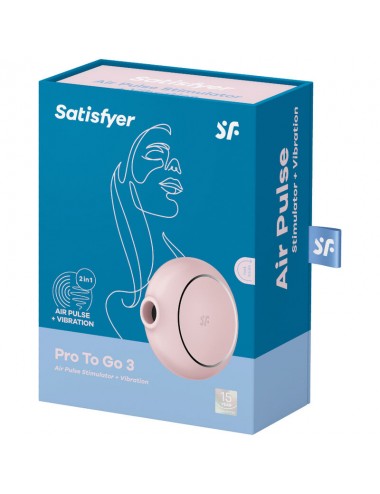 SATISFYER - STIMULATEUR ET VIBRATEUR DOUBLE AIR PULSE PRO TO GO 3 ROSE