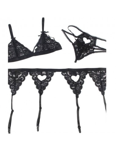 SUBBLIME - SET ENSEMBLE TROIS PIÈCES SOUTIEN-GORGE + PORTE-JARRETELLE + STRING S/M