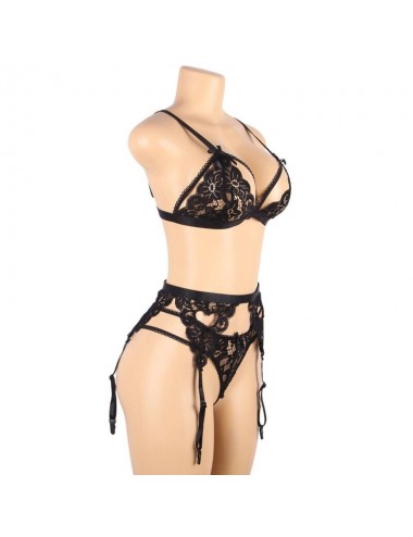 SUBBLIME - SET ENSEMBLE TROIS PIÈCES SOUTIEN-GORGE + PORTE-JARRETELLE + STRING S/M