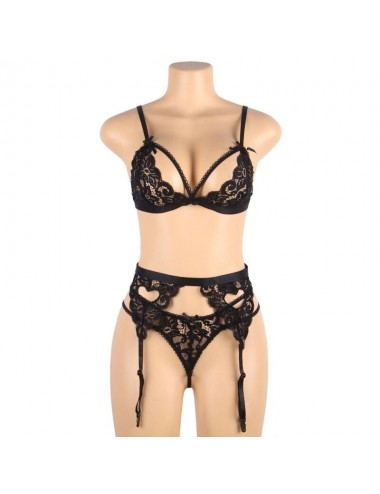 SUBBLIME - SET ENSEMBLE TROIS PIÈCES SOUTIEN-GORGE + PORTE-JARRETELLE + STRING S/M