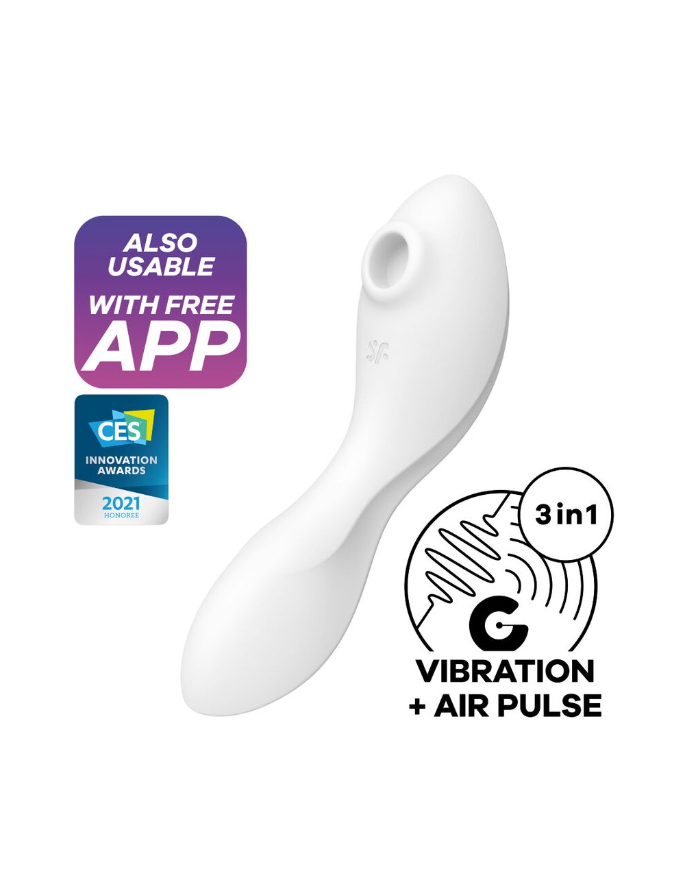 SATISFYER CURVY TRINITY 5 AIR PULSE STIMULATOR & VIBRATOR - BLANC SATISFYER CURVY TRINITY 5 AIR PULSE STIMULATOR & VIBRATOR - BLANC