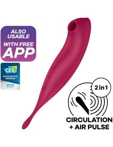 SATISFYER TWIRLING PRO+ AIR PULSE STIMULATOR & VIBRATOR - ROUGE