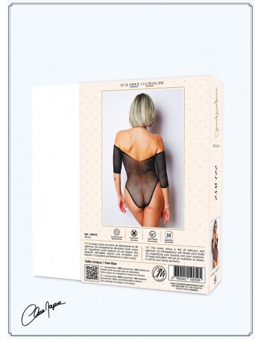 Lingerie - Bodys - Body noir avec manches 3/4 - Le Numéro 2 - Collection Strass - CM98003 -