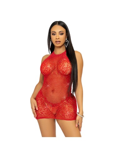 LEG AVENUE RHINESTONE HALTER MINI ROBE TAILLE UNIQUE - ROUGE