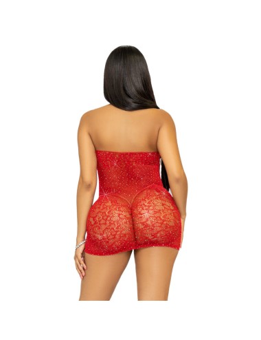 LEG AVENUE RHINESTONE HALTER MINI ROBE TAILLE UNIQUE - ROUGE