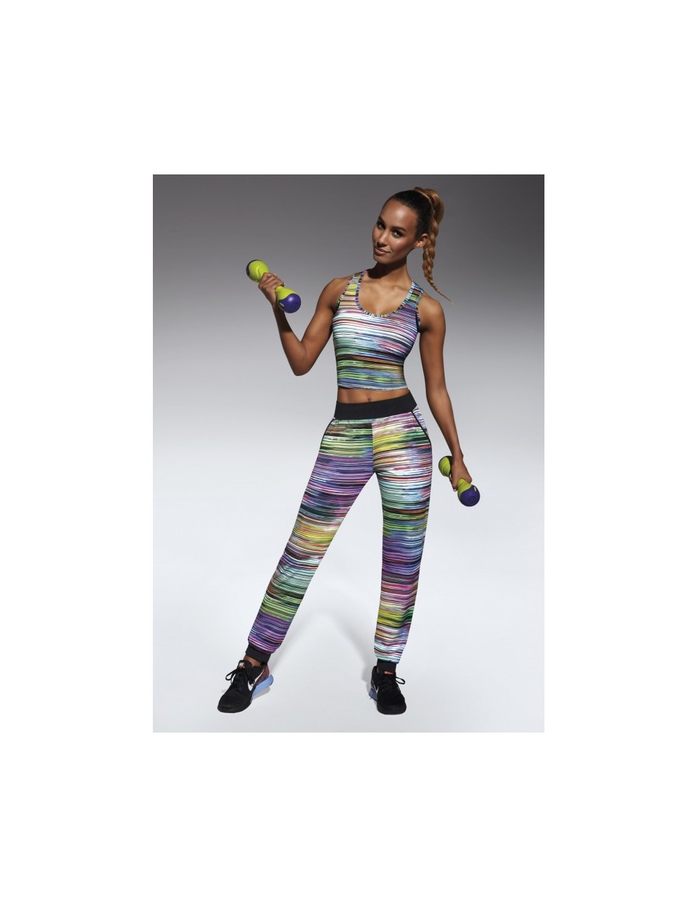 Tropical pantalon sport rayé multicolore