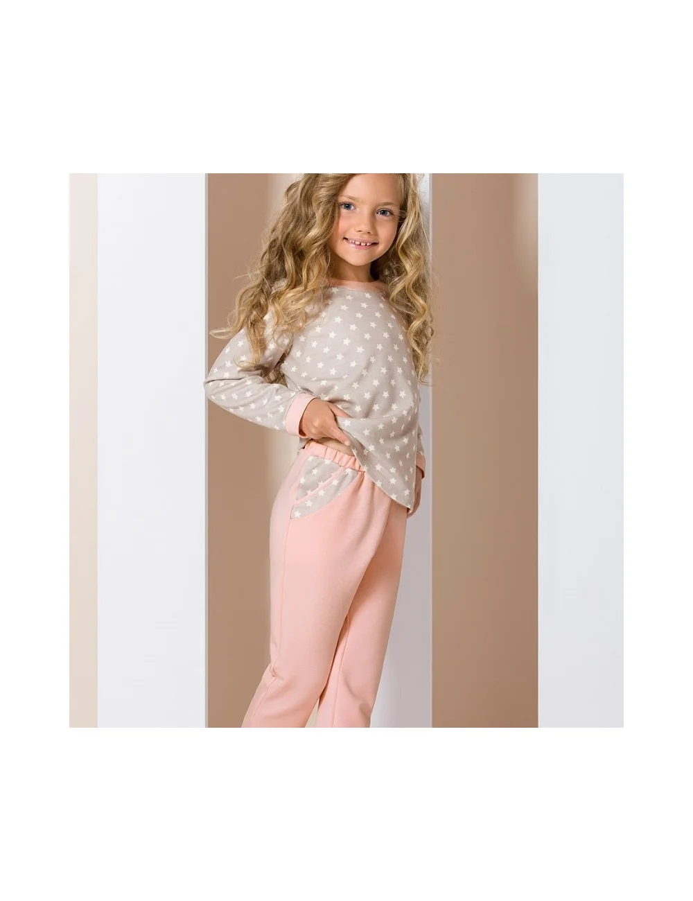 Pyjama junior étoiles beige et rose Pyjama junior étoiles beige et rose