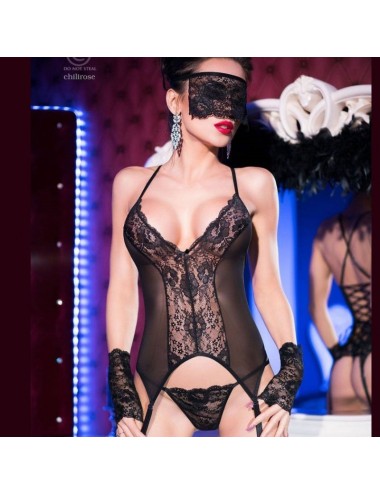 Guêpière dentelle avec masque et gants