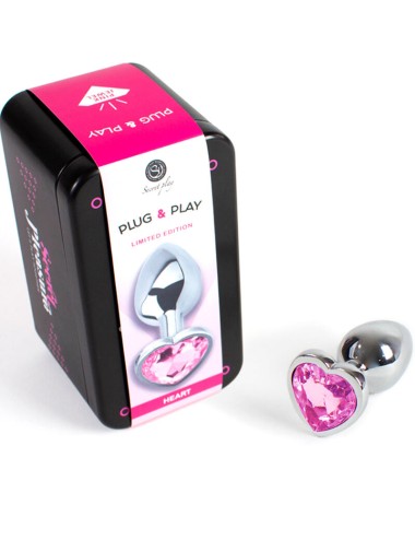 SECRET PLAY - PLUG ANAL MÉTALLIQUE C?UR FUCHSIA PETIT TAILLE 7 CM