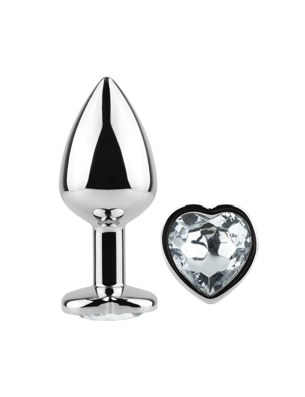 SECRET PLAY - PLUG ANAL MÉTALLIQUE COEUR CRISTAL TRANSPARENT PETIT TAILLE 7 CM