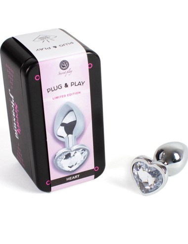 SECRET PLAY - PLUG ANAL MÉTALLIQUE COEUR CRISTAL TRANSPARENT PETIT TAILLE 7 CM