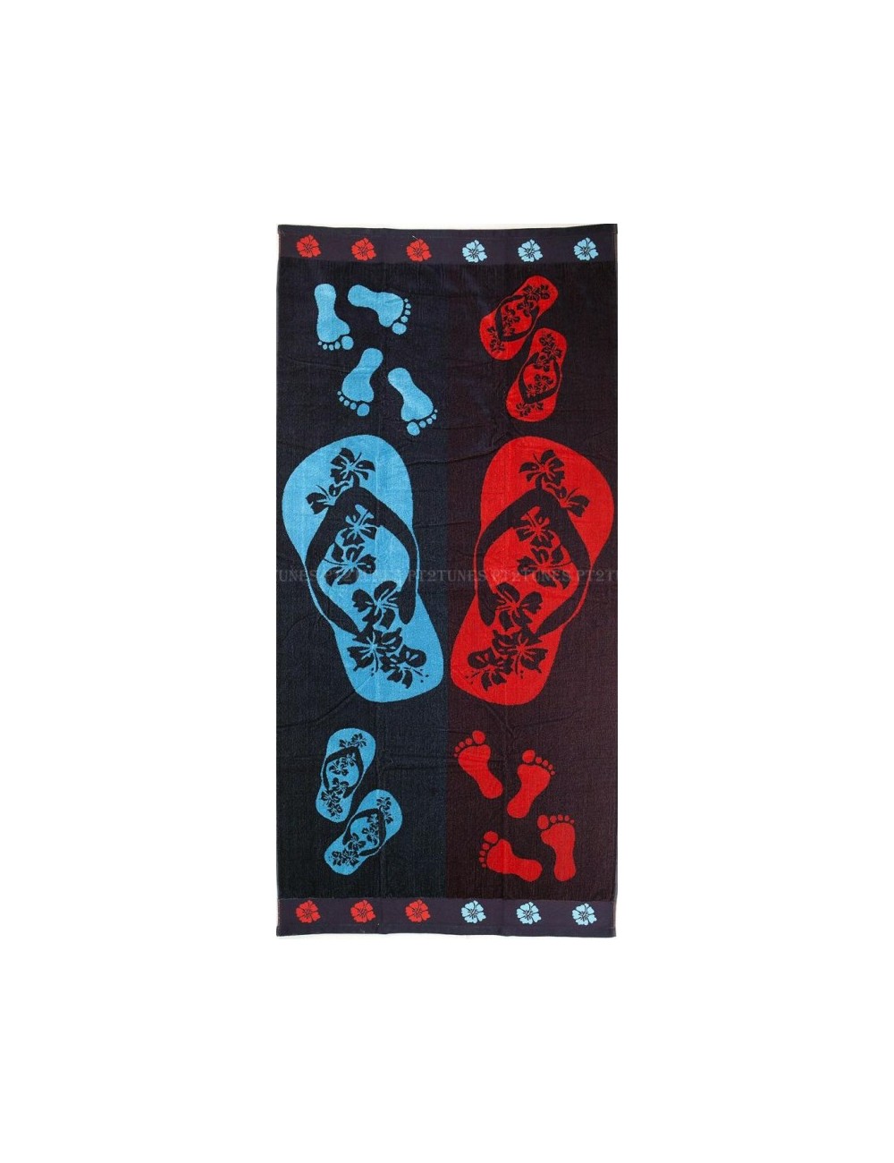 Serviette de plage tongs rouge et bleu