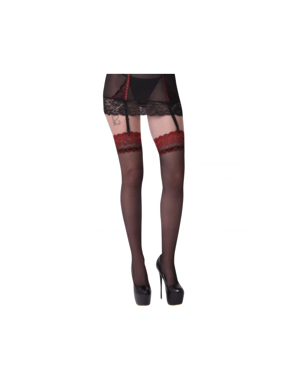 Ambrosia bas jarretière noire et rouge Ambrosia bas jarretière noire et rouge
