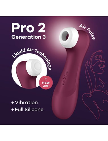 Stimulateur de clitoris 2 embouts avec techonologie Liquid Air Pro 2 Generation 3 rouge USB Satisfyer - CC597814