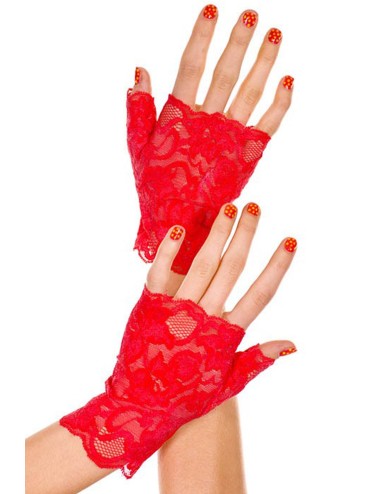 Gants rouges doigts ouverts dentelle florale - ML416RED
