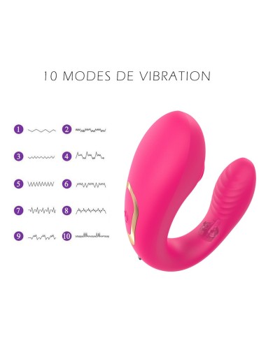 Vibromasseur de couple rose, USB avec 2 moteurs pour stimulation Point G et clitoridienne avec télécommande - TOD-062PNK