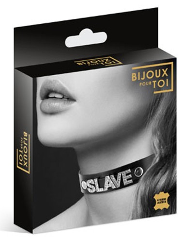 Collier en cuir noir SM avec Slave en strass - CC6050130010
