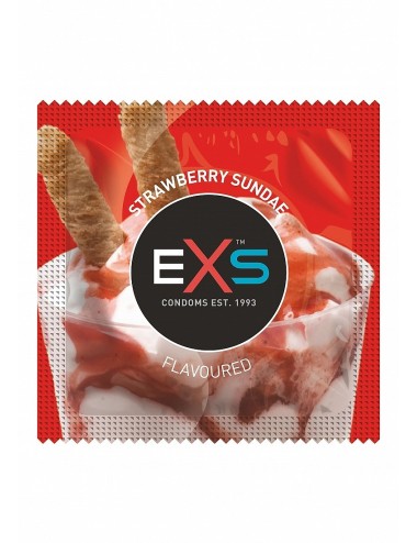 Préservatifs x2 lubrifiés en latex goût sunday fraise 54mm - EXS400FRAISE