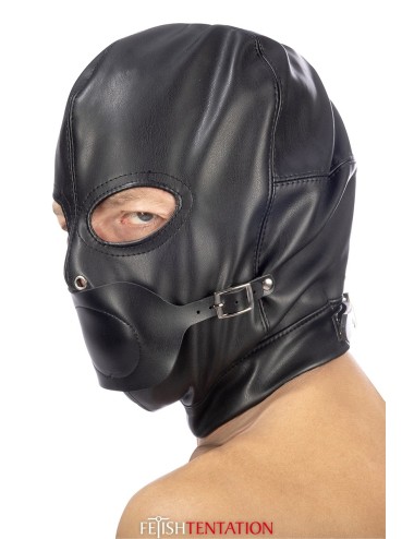 Cagoule BDSM simili cuir avec baillon amovible - Fetish Tentation