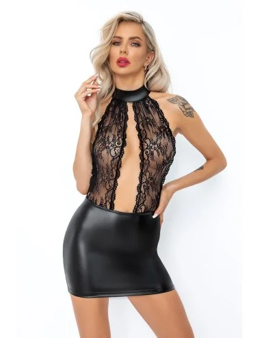Robe courte wetlook et dentelle F279