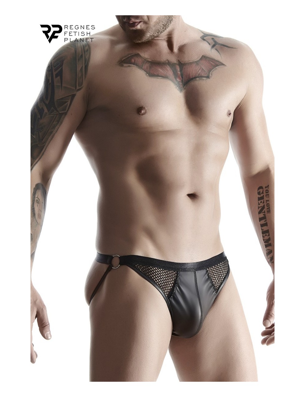 Jock strap noir wetlook et résille - Regnes