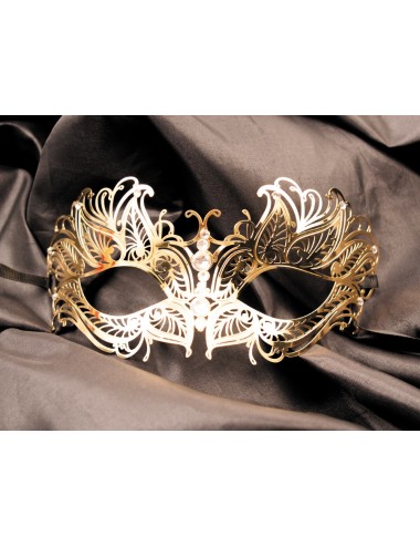 Masque vénitien Greta rigide doré avec strass - HMJ-005B