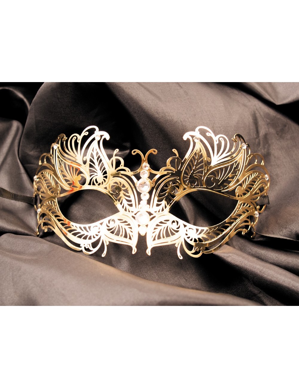 Masque vénitien Greta rigide doré avec strass - HMJ-005B