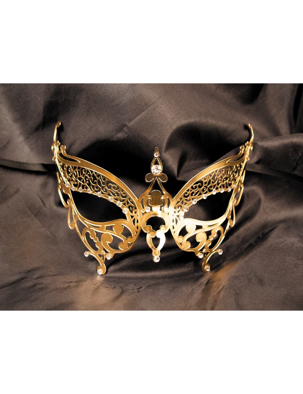 Masque vénitien Alida rigide doré avec strass - HMJ-026B