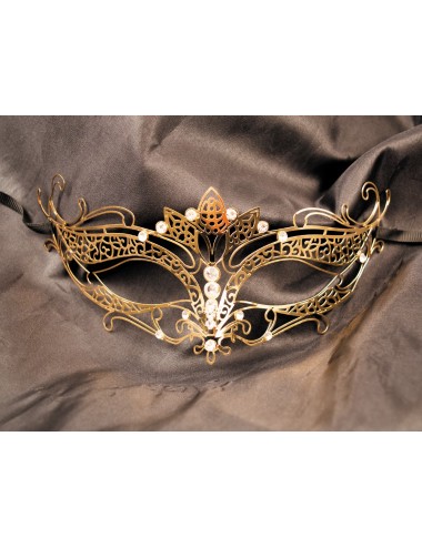 Masque vénitien Asia rigide doré avec strass - HMJ-028B