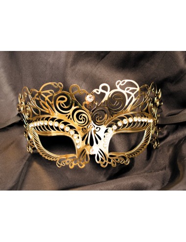 Masque vénitien Giulia rigide doré avec strass - HMJ-035B