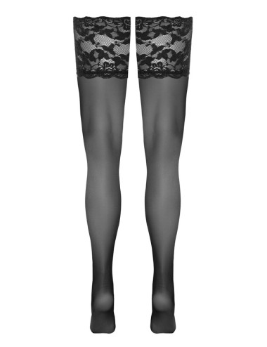 Bas autofixants large jarretière dentelle noir - Cotelli Lingerie